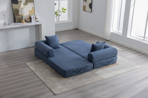 English Elm UNITED modular foldable sofa with metal frame, corduroy upholstery, side pocket & quick assembly convenience Navy W1568P375644