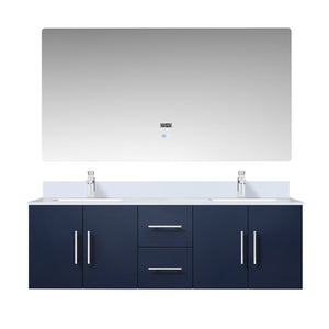 English Elm Navy Blue Double Bath Vanity Set With Carrara Marble Top, Led Mirror & Faucet For Modern Elegance B2731S00988