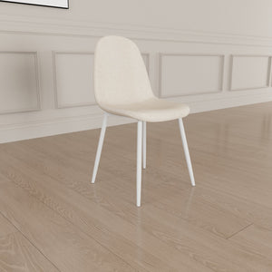 English Elm Dining Chair Set of 4 Beige Linen Upholstered Spoon-Shape Seats with White Metal Legs, Mid-Century Modern Comfort and Floor-Protecting Pads W2189P190477