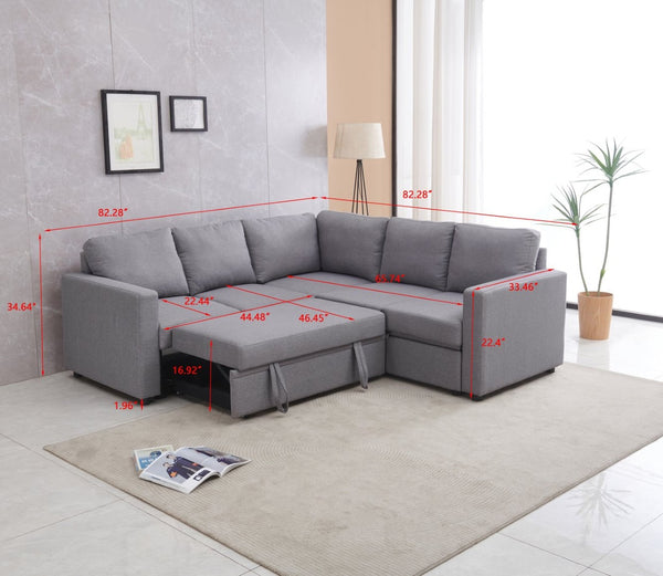 English Elm Sectional Sofa Bed - Modern Grey Space-Saving Design, Easy Assembly, And Plush Comfort For Small Spaces B205S00042-GIGA