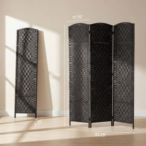 English Elm Folding Three Panel Woven Paper Rope Room Divider Arched Poplar Wood Privacy Screen T3971P469001