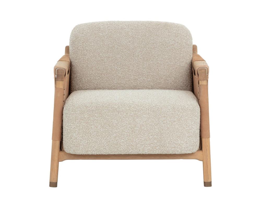 Sunpan CALLOWAY Lounge Chair - Modern Light Oak Frame with Plush Oatmeal Cushions & Nubuck Tan Leather Straps 112247
