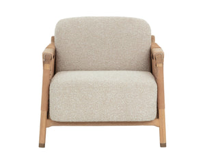 Sunpan CALLOWAY Lounge Chair - Modern Light Oak Frame with Plush Oatmeal Cushions & Nubuck Tan Leather Straps 112247