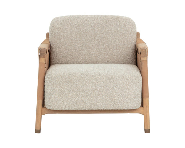 Sunpan CALLOWAY Lounge Chair - Modern Light Oak Frame with Plush Oatmeal Cushions & Nubuck Tan Leather Straps 112247
