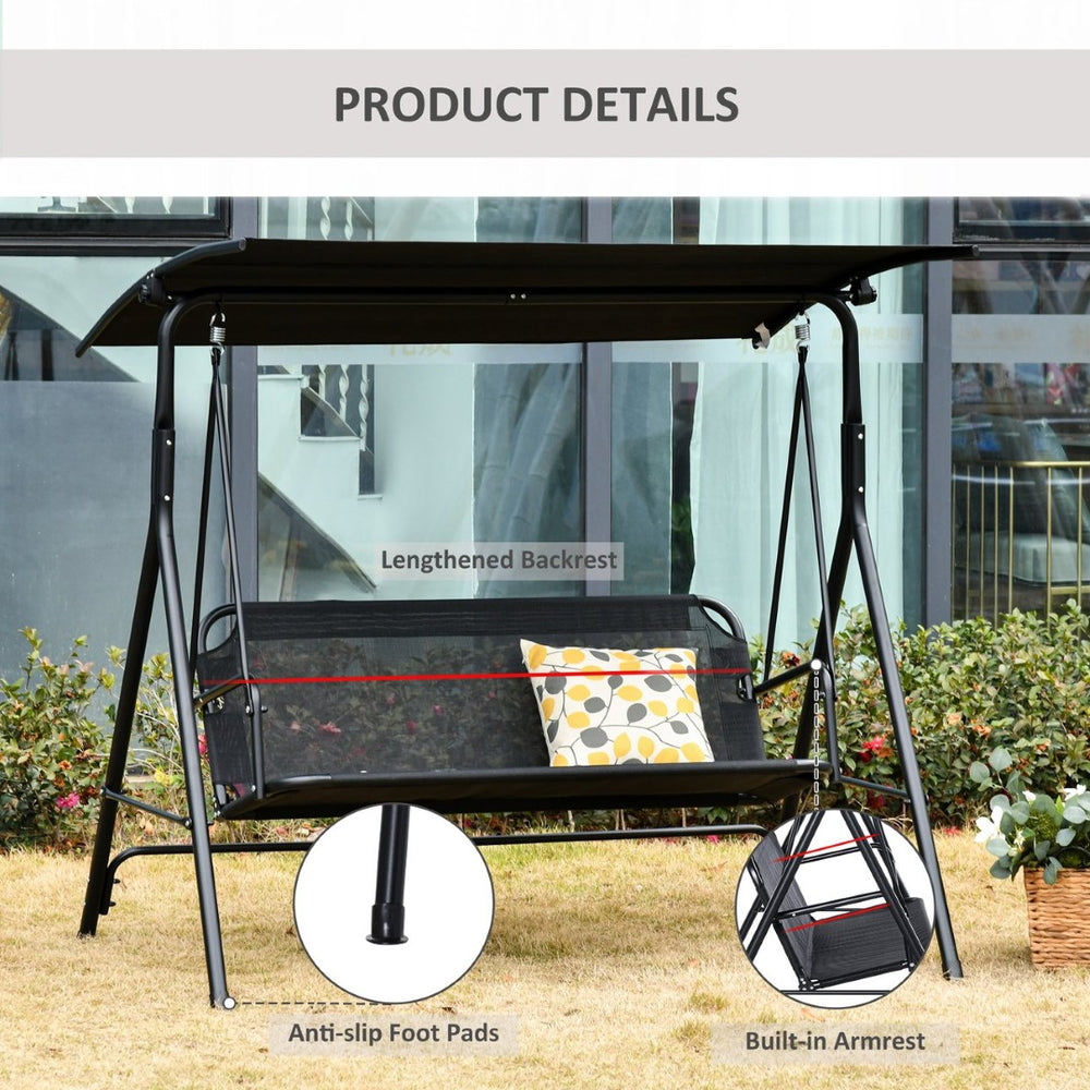 English Elm Outsunny Patio Swing Chair With Adjustable Canopy, Durable Steel Frame, Seats 2 Adults, Black Mesh W2225P175520-GIGA