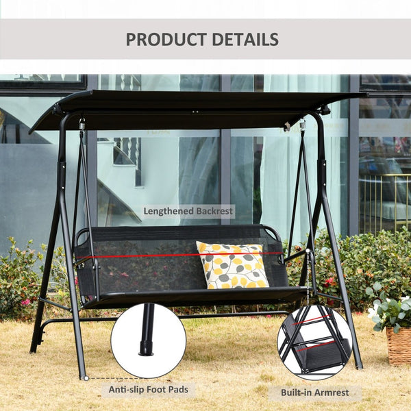 English Elm Outsunny Patio Swing Chair With Adjustable Canopy, Durable Steel Frame, Seats 2 Adults, Black Mesh W2225P175520-GIGA