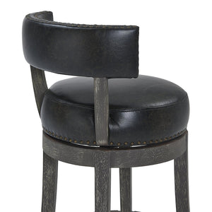 English Elm Reyden 26" Counter Height Swivel Stool in Onyx Faux Leather with American Gray Wood—Stable, Stylish B2736P354315