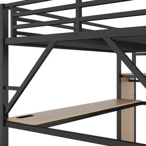 English Elm Queen Metal Loft Bed with Desk Stairs Rgb Lighting and Built-in Charging Station W2580S00053