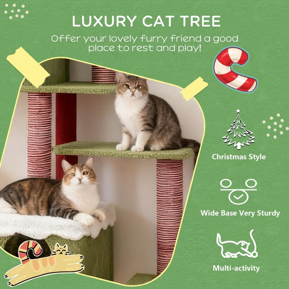 English Elm Wide Holiday Cat Tree Tower with Sisal Posts Tiered Perches and Festive Star Topper W243P382868
