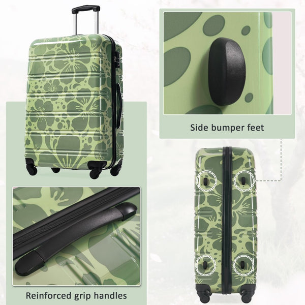 English Elm Hardshell Polycarbonate Luggage Set Three Piece Tsa Lock Spinner Travel Suitcases Green N732P306618F