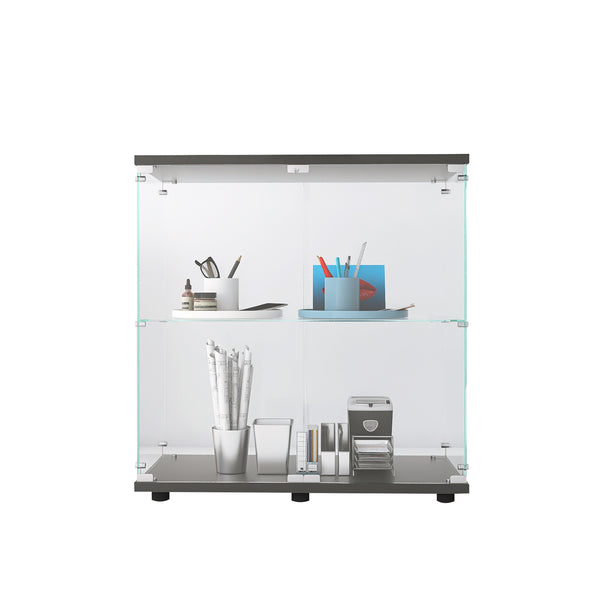English Elm 2 Layer Glass Display Cabinet - Elegant Curio Showcase With Lock, Mdf Base, Perfect For Collectibles & More W1510P303169