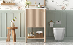 English Elm 20-inch French Style Bathroom Vanity with Integrated Ceramic Sink, Carved Accents & Soft-Close Door Cream White N710P330975Y