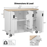 English Elm K&K 51" Fluted Kitchen Island With Drop Leaf, Farmhouse Accent Kitchen Island On Wheels With Internal Storage Rack, Rolling Kitchen Cart With Towel Rack For Kitchen, Dining Room, White Ash