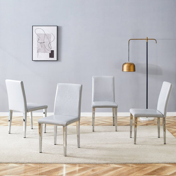 English Elm Four Pu Leather Dining Chairs with Metal Legs Modern Minimalist Set for Stylish Homes W1151P383508