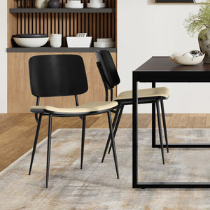 English Elm Hayley Off White Dining Chair Set of 2 – Mid-Century Molded Plywood, Vegan Leather Seat, Metal Legs B136P266929