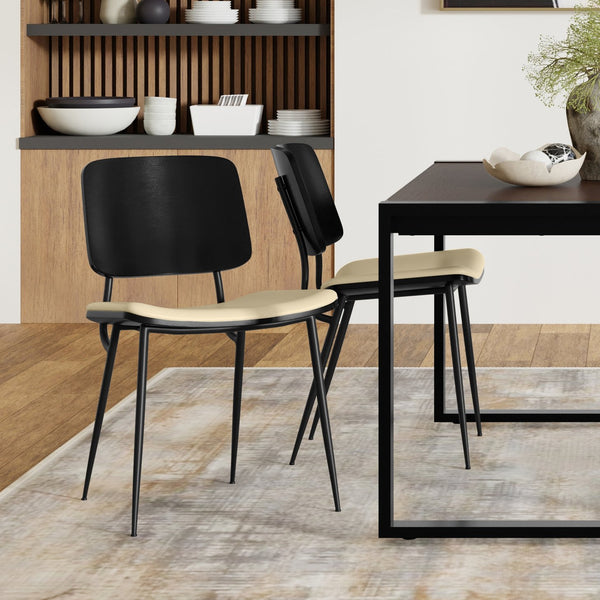 English Elm Hayley Off White Dining Chair Set of 2 – Mid-Century Molded Plywood, Vegan Leather Seat, Metal Legs B136P266929