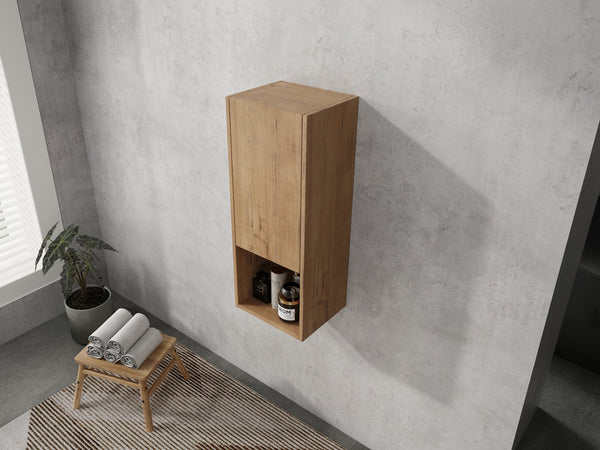 English Elm 12" Bathroom Side Cabinet with Soft-Close Hinges, Wall-Mounted Floating Oak Finish, Space-Saving Storage W999P283315