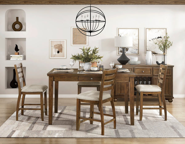 English Elm Counter Height Ladder-Back Chairs Set of 2 in Traditional Cherry Finish with Beige Padded Seats, 25.5" Seat Height, Arts & Crafts Appeal B011P263745