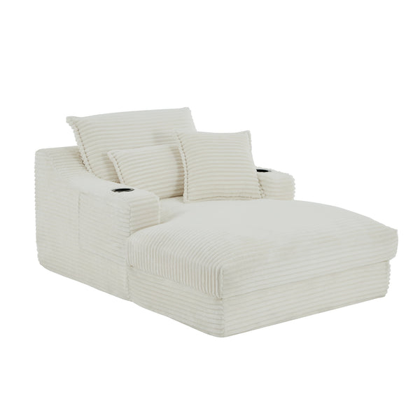 English Elm 47.24 Plush modern compression sofa with S-curve arms, cup holders, cotton lumbar pillow and deep seat comfort White W3396P373286