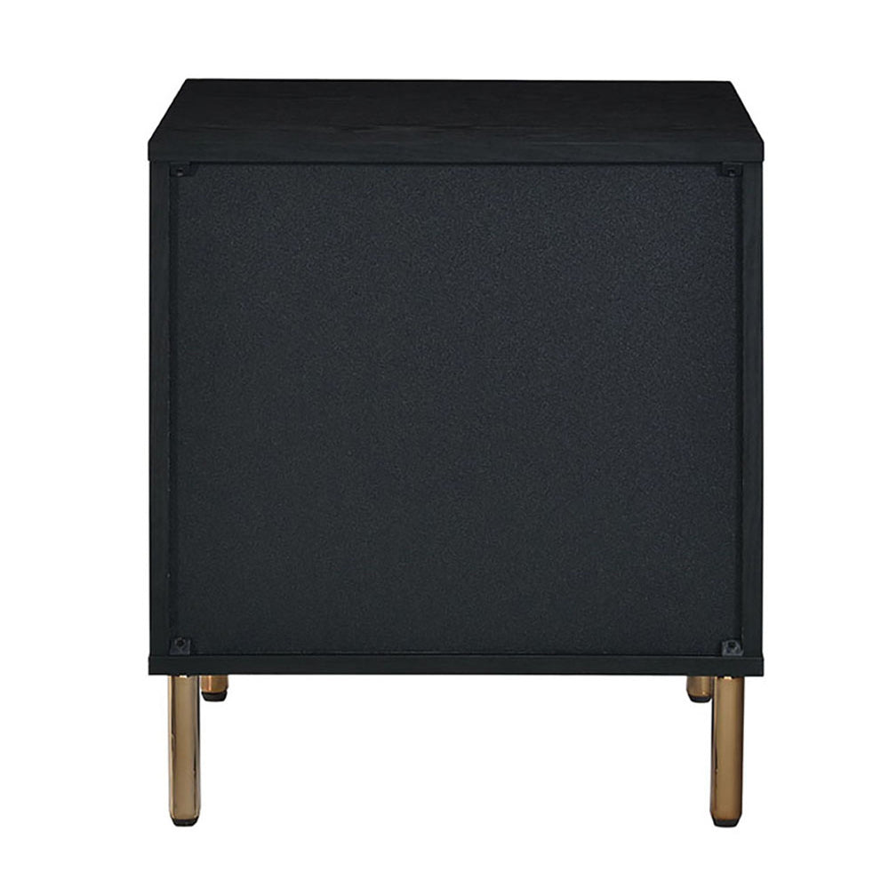 English Elm Black, 3-Drawer Nightstand with Decorative Fronts, Metal Glides, 2/3 Extension, Sleek Black Silver Gold Finish B062P189251