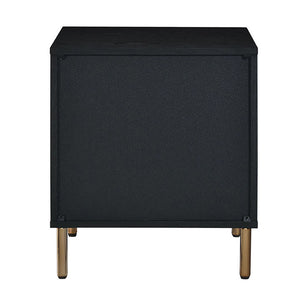 English Elm Black, 3-Drawer Nightstand with Decorative Fronts, Metal Glides, 2/3 Extension, Sleek Black Silver Gold Finish B062P189251