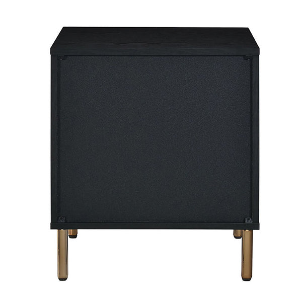 English Elm Black, 3-Drawer Nightstand with Decorative Fronts, Metal Glides, 2/3 Extension, Sleek Black Silver Gold Finish B062P189251