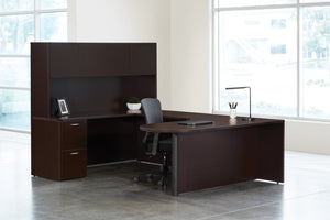 OSP Home Furnishings Napa Executive L Shaped Office Desk with Locking Storage and Integrated Wire Management W/Left  Espresso NAPESP-TYP18L