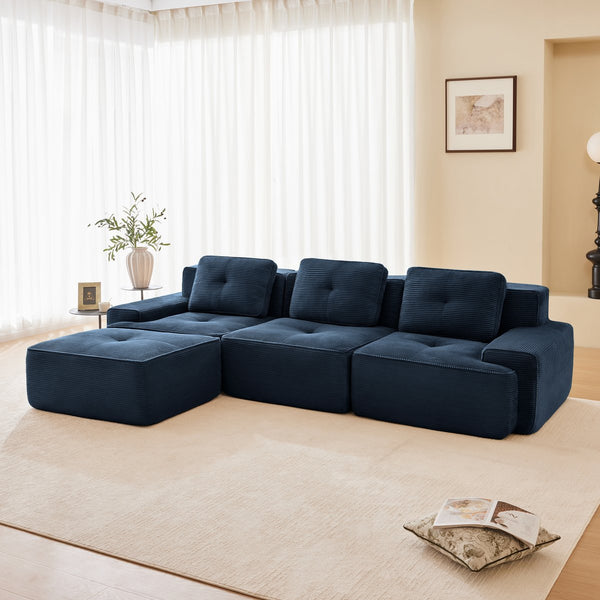 English Elm 117" Modern L-Shaped Modular Sectional Sofa - Luxurious Corduroy, Deep Seats, Movable Ottoman, No Assembly W714S01495