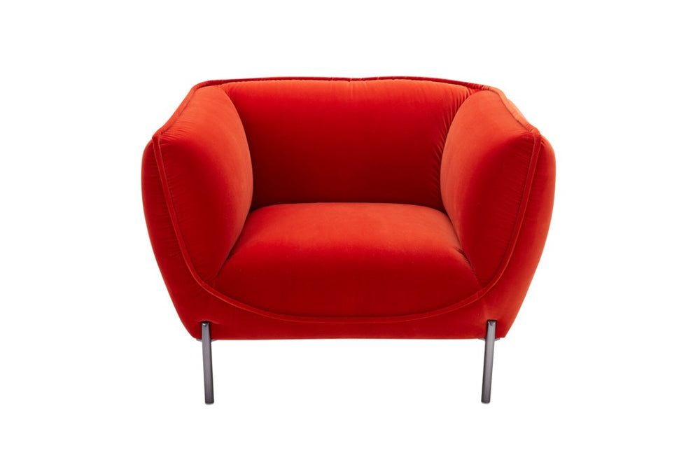 VIG Furniture Loma Sculptural Red-Orange Velvet Chair With Gunmetal Legs — Retro Bulbous Silhouette, Cozy Comfort VGKK2799-1S-RED