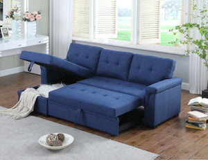 English Elm Jardin Reversible L-shaped Sectional Sleeper Sofa with Chaise Storage and Tufted Fabric Blue B2749S00007