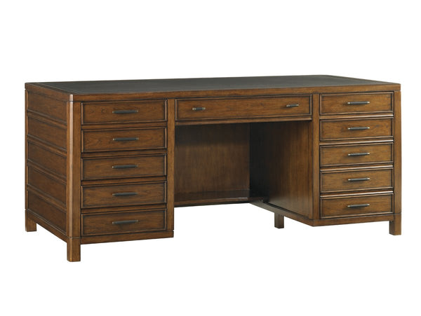 Lexington Bal Harbour Executive Desk with Leather Top Hickory Veneer and Locking File Drawers 279LK-400