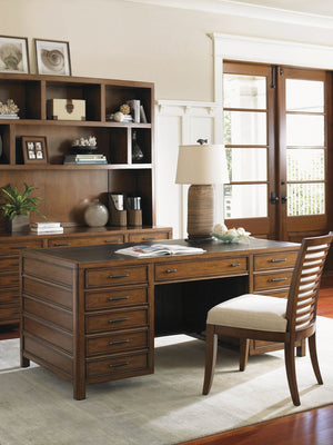 Lexington Bal Harbour Executive Desk with Leather Top Hickory Veneer and Locking File Drawers 279LK-400