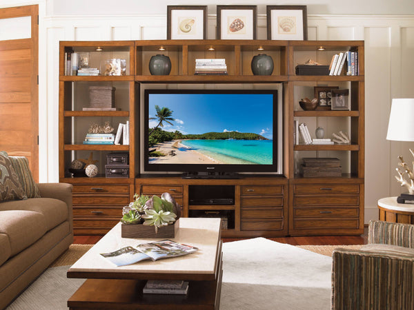 Crystal Sands Hickory Veneer Bookcase with Glass Shelves and Touch Activated Lighting