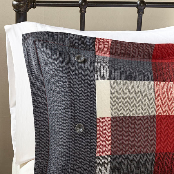 English Elm 7 Ridge Herringbone Comforter Set Queen with Buffalo Plaid Print, Cozy Lodge Texture, Embroidered Decorative Pillows Red 23.62 L x 18.9 W x 15.75 H B03597006