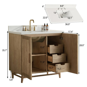 English Elm Fully Assembled 36'' Light Coffee Single Sink Bathroom Vanity With Solid Wood & Engineered Top W1826P343430
