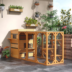 English Elm Pawhut Three Story Fir Wood Cat Condo Raised Floor Asphalt Roof Outdoor Shelter W2225P173761