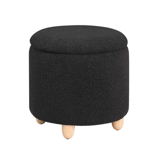 English Elm Faux Round Sheepskin Storage Ottoman with Removable Lid and Natural Wood Legs for Cozy Living Space Black B016P383357