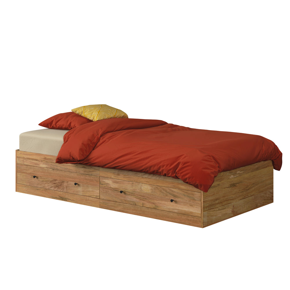 English Elm Mate's Brown Finish Platform Bed with Smooth-Glide Storage Drawers, Mango Tone, Space-Saving Durable Design B356P367835