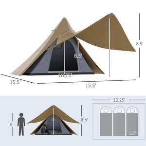 English Elm Outsunny Teepee Camping Tent Waterproof Oxford Fabric Porch Canopy for 3 Person Hiking W2225P200924