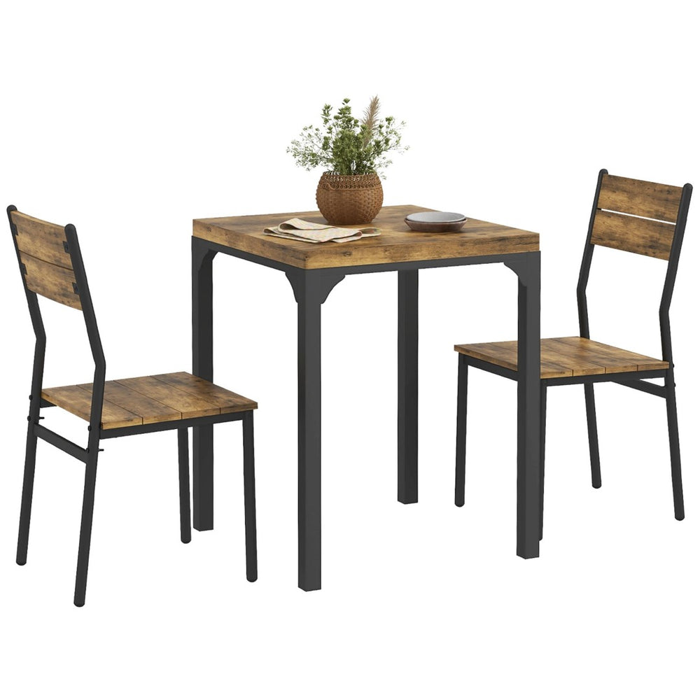 English Elm Homcom 3 Piece Rustic Dining Set Seats Two with High Back Stools for Small Spaces W2225P229475