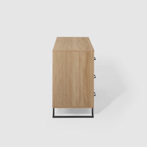 56" Contemporary Metal and Wood Dresser with Six Drawers Coastal Oak, Black DNAB5BCO-T Walker Edison