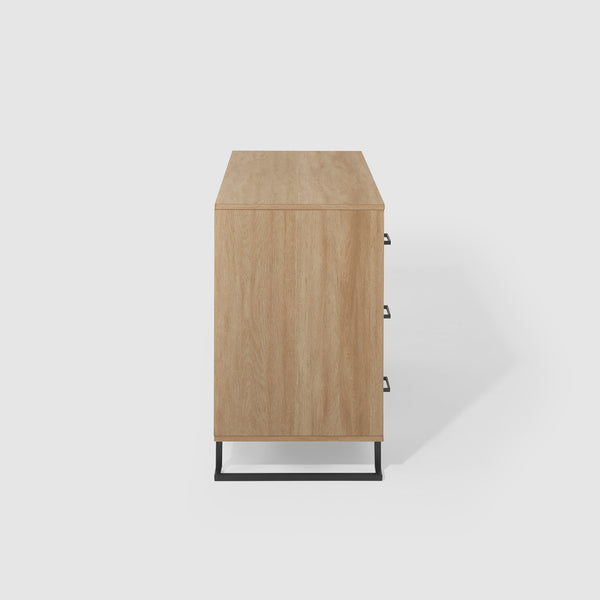 56" Contemporary Metal and Wood Dresser with Six Drawers Coastal Oak, Black DNAB5BCO-T Walker Edison