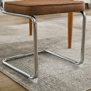 English Elm Mid Century Modern Dining Chairs Set Of 2 - Comfortable Linen Accent With Natural Cane & Chrome Base W1143P342097