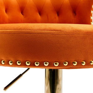 English Elm UNITED Velvet 360° Rotating Bar Chair with Diamond Stitching, Gold Frame, Plush Foam Seat, Adjustable Height Orange W1568P361721