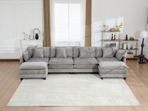 English Elm Cloud Modular Sectional Sofa Four Seat Chenille Upholstered Couch for Living Room Gray W1143S00062