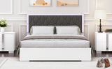 English Elm Queen Size Upholstered Bed With Led Light,Modern Platform Bed With With Velvet Headboard,White