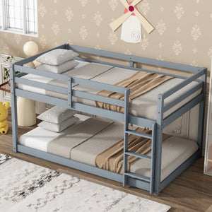 English Elm Solid Wooden Twin Over Twin Bunk Bed In Grey - Durable Rubberwood, Reinforced Slats & Built-In Ladder W504P191663-GIGA