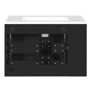 English Elm 30'' Wall Mounted Bathroom Vanity with Ceramic Sink, Floating MDF Cabinet, Soft-Close Drawers & Ample Storage Black N710P334915B