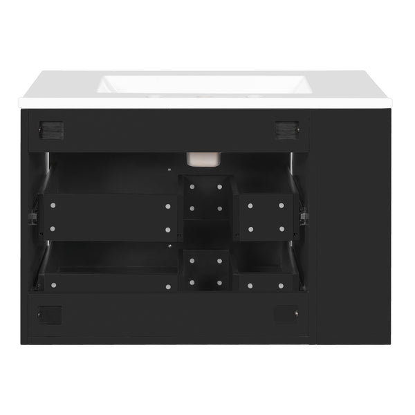 English Elm 30'' Wall Mounted Bathroom Vanity with Ceramic Sink, Floating MDF Cabinet, Soft-Close Drawers & Ample Storage Black N710P334915B