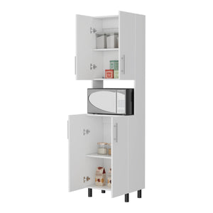 English Elm White Double Cabinet Pantry with Open Shelves & 4 Doors — Tall 76.8" Slim White Storage Organizer B062P290273